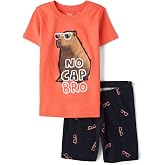 The Children's Place Boys' 100% Cotton Sleeve Top and Shorts 2 Piece Pajama Set