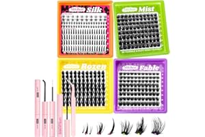 MilyBest 4 Styles Lash Clusters Kit, Silk/Rozen/Fable/Mist Bottom Eyelash Clusters Extensions Mini Boxes with Lash Bond & Sea