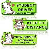 Tallew 3 Pcs Student Driver Magnet for Car, 9 Inch Reflective Cute Cat Student Driver Sign for Car, Reusable Bumper Sticker, Funny Please Be Patient Keep Distance Safety Sign