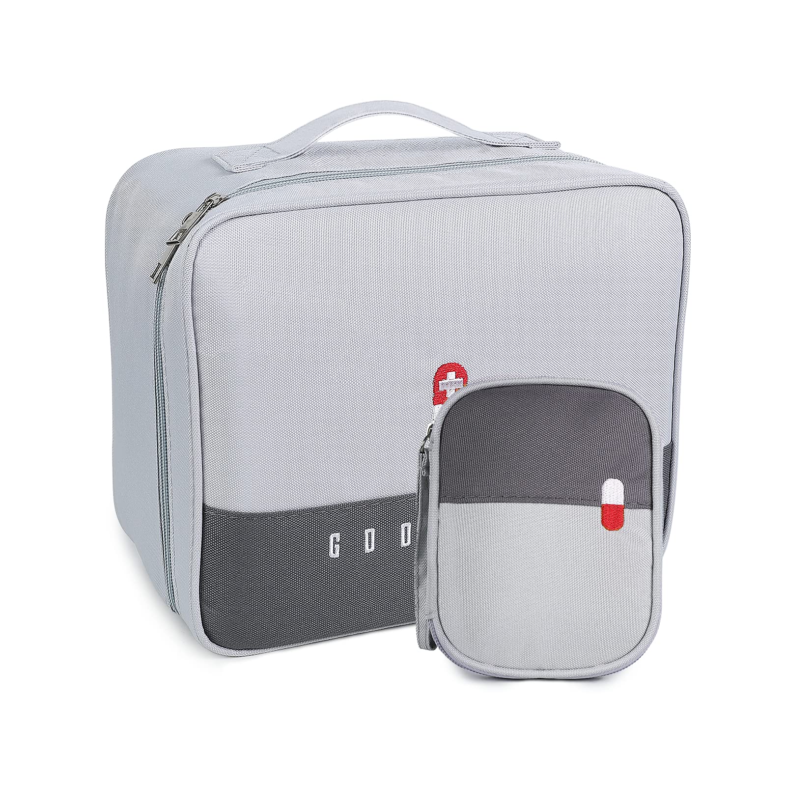 Romon 2 Stück Medikamententasche, Reiseapotheke Tasche Wasserdicht, Große & Klein Medikamententasche Reise, Tragbar Medizin Aufbewahrungstasche für Home Office Reisen, Grey