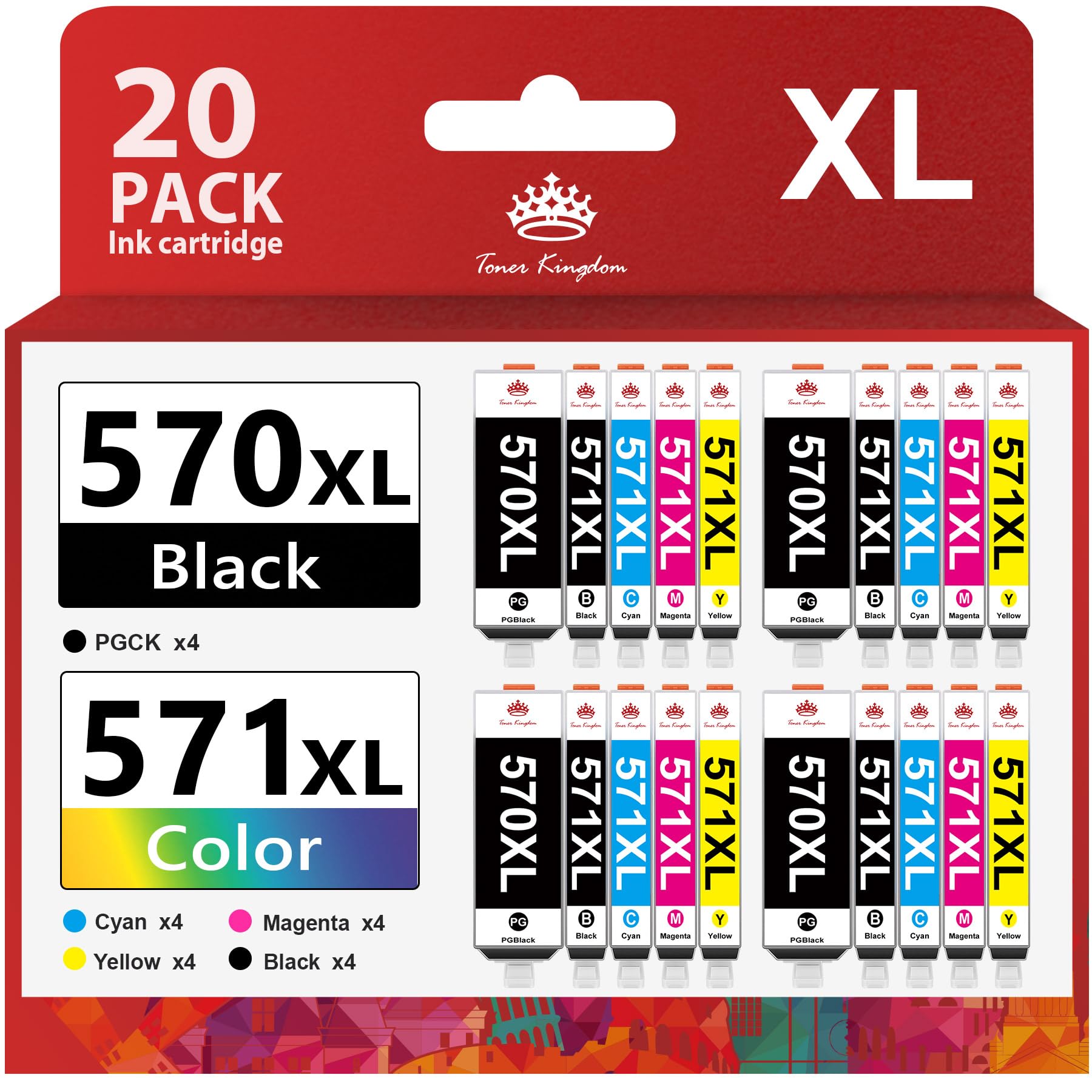 Toner Kingdom Pack of 20 570XL 571XL Ink Cartridges Compatible for Canon PGI-570 CLI-571 XL for Canon forPixma MG5750 TS5050 MG5753 MG6850 MG6852 MG5700 MG5751 TS5055 MG5752 MG6851 MG6851 TS505