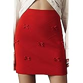 Ziqoty Women's Mini Skirt High Waist A-Line Stretch Knit Slim Fit Pencil Solid Skirts Cute Bow Front Skirt