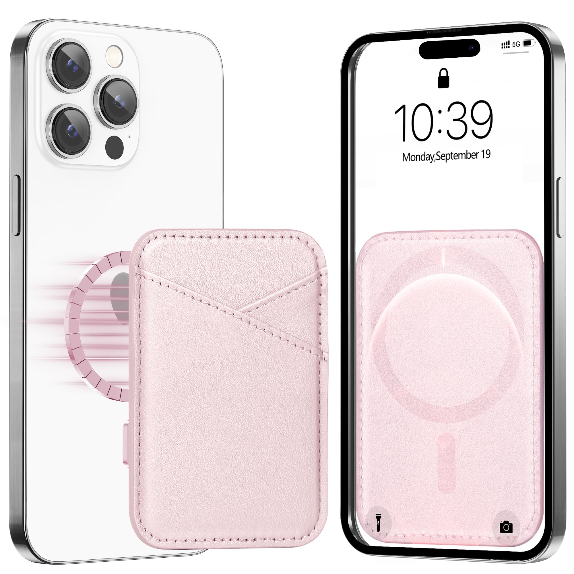 Photo 1 of Miroddi for MagSafe Wallet, Strongest Magnetic Card Holder for iPhone 17/16/15/14/13/12 Series, Ultra-Thin Leather Magnetic Phone Wallet with 2 Card Slots, RFID Blocking, No More Falling, Pink