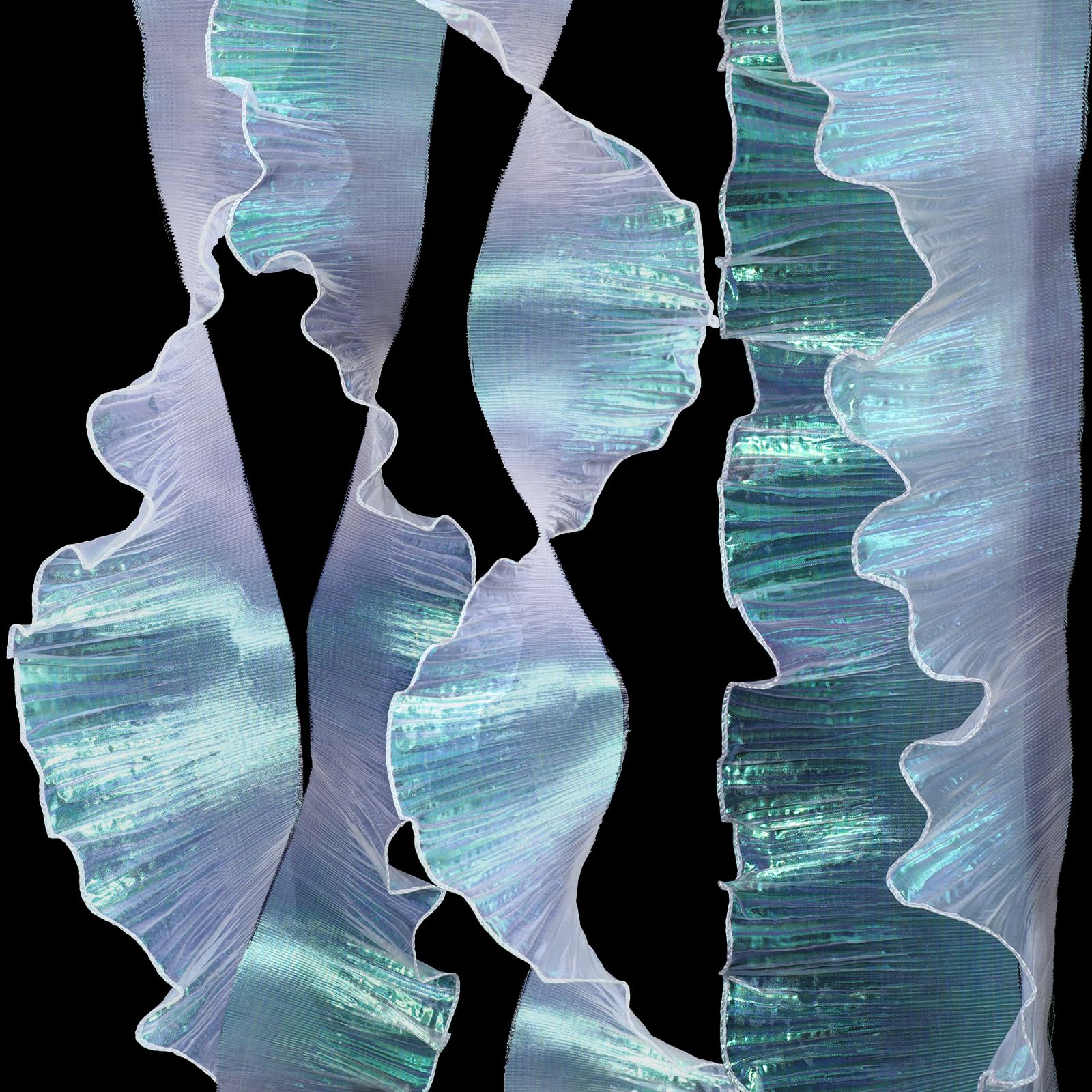 Photo 1 of 15 Yards Iridescent White Ruffle Ribbon Pleated Lace Fabric Trim Organza Ruffled Fabric Chiffon Ribbon Tulle Decorative Ruffle Lace Border for Sewing Dress Bag Costume Cake Decor (Iridescent White)