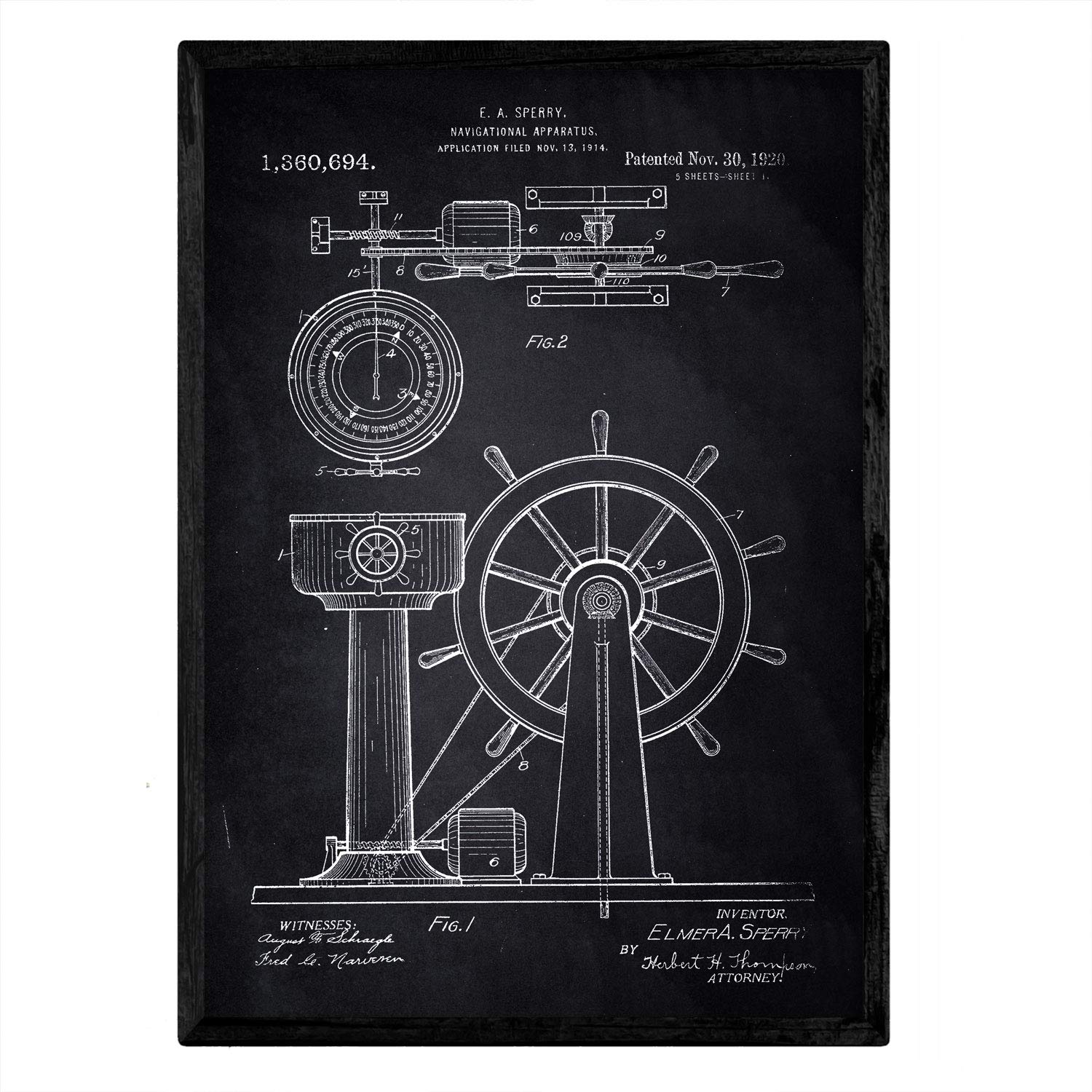Nacnic Poster patent Timon. Sheet with old design patent A3 size with black background