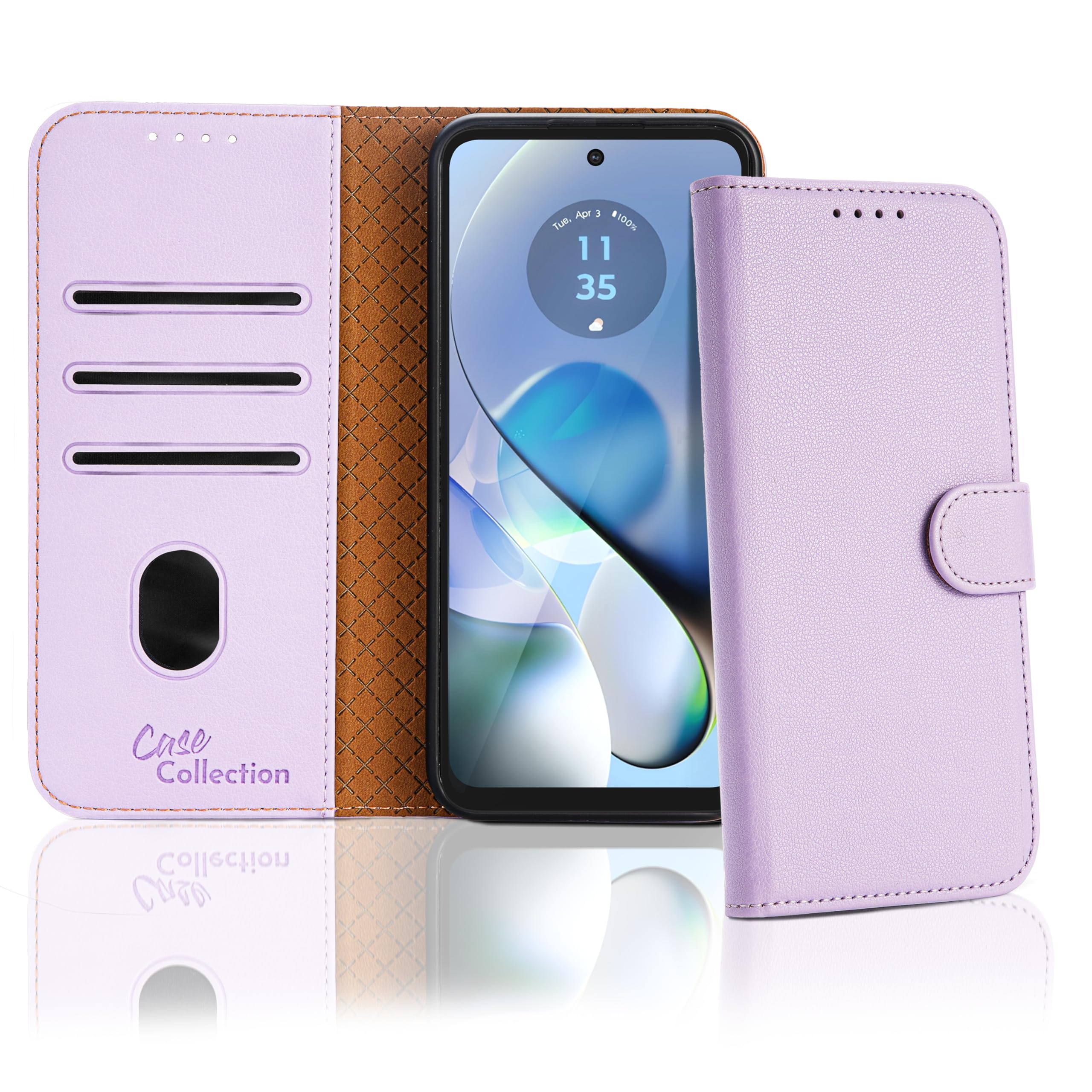 Case Collection for Motorola Moto E14 / G24 / G04 Case - Leather Folio Flip Kickstand Shockproof Cover with RFID Blocking Card Slots Wallet for Motorola E14 Phone Case Lavender