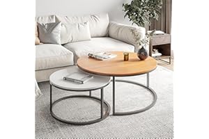 ODIKA Two Tone Modern Nesting Coffee Tables - 31.5'' Modern Round Nesting Coffee Tables (Set of 2), Accent Tables with Industrial Wood Finish & Metal Frame