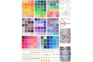 BestNow Clay Beads Bracelet Making Kit 192 Colors Flat Polymer Heishi Beads Set for Friendship Jewelry Making with Pendant Charms Crafts Gifts for Girls Ages 6 7 8 9 10 11 12 Kids Adults