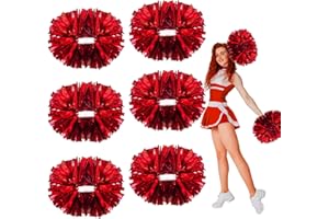 ZANKUBOM 6 Pcs Metallic Cheerleading Pom Poms, 12Inch Cheerleader Pompoms with Baton Handle for School Team Sports Games Dance Cheer