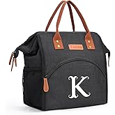Personalized Lunch Box for Women, Initial Reusable Insulated Lunch Bag, Wide-Open Adult Lunchbox Cooler Lunchbag, Leakproof Lunch Tote for Picnic Work Outdoors, Christmas Gift for Women, Black - K
