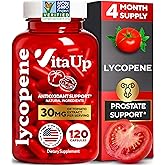 VitaUp Lycopene Supplements for Men - USA Made Prostate Supplements for Men with Natural Tomato Extract - Non-GMO Lycopene Supplement for Normal Prostate, Skin & Antioxidant Support - 120 Count