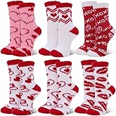 scenicamp 6 Pairs Fuzzy Socks for Women Heart Pattern Plush Cozy Socks Thick Warm Winter Slipper Sock for Valentines Day Gifts
