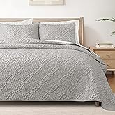 Exclusivo Mezcla Queen Quilt Bedding Set, Lightweight Soft Bedspreads Coverlets with 2 Pillow Shams, Modern Light Grey Quilts Queen Full Size for All Seasons