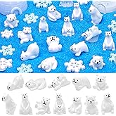 Feivando 40 Pcs Mini Resin Polar Bear Figurines with Snowflakes Tiny Little Winter Resin Animal Miniature Figures for Holiday Crafts Garden Micro Landscape Home Table Decor