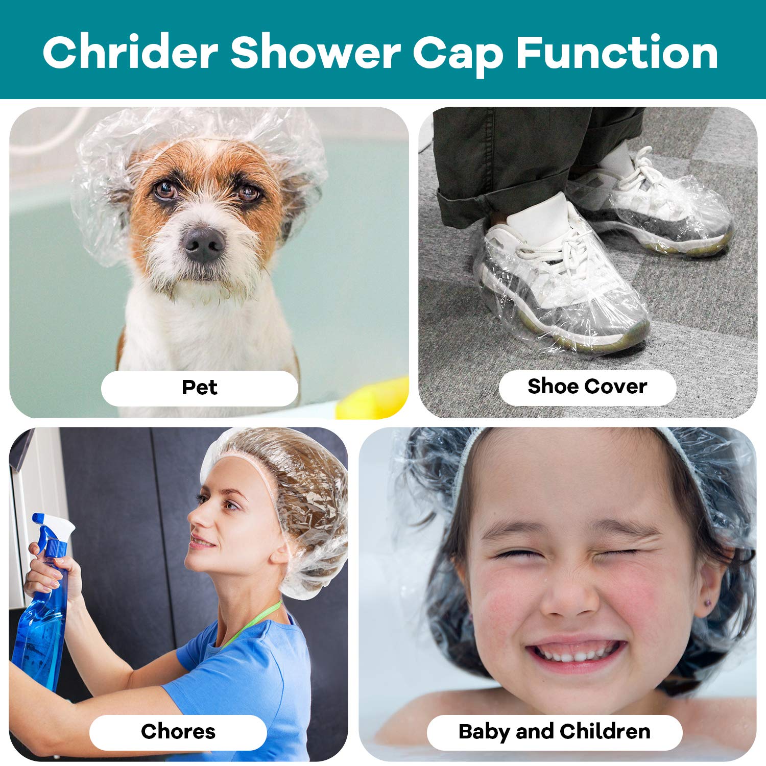 Chrider Shower Cap Disposable, 100 Pcs Shower Caps for Women Larger Thicker Waterproof and Individually Wrapped, Plastic Elastic Hair Bath Caps for Hotel and Spa, Hair Salon, Home Use, Portable Travel : Beauty