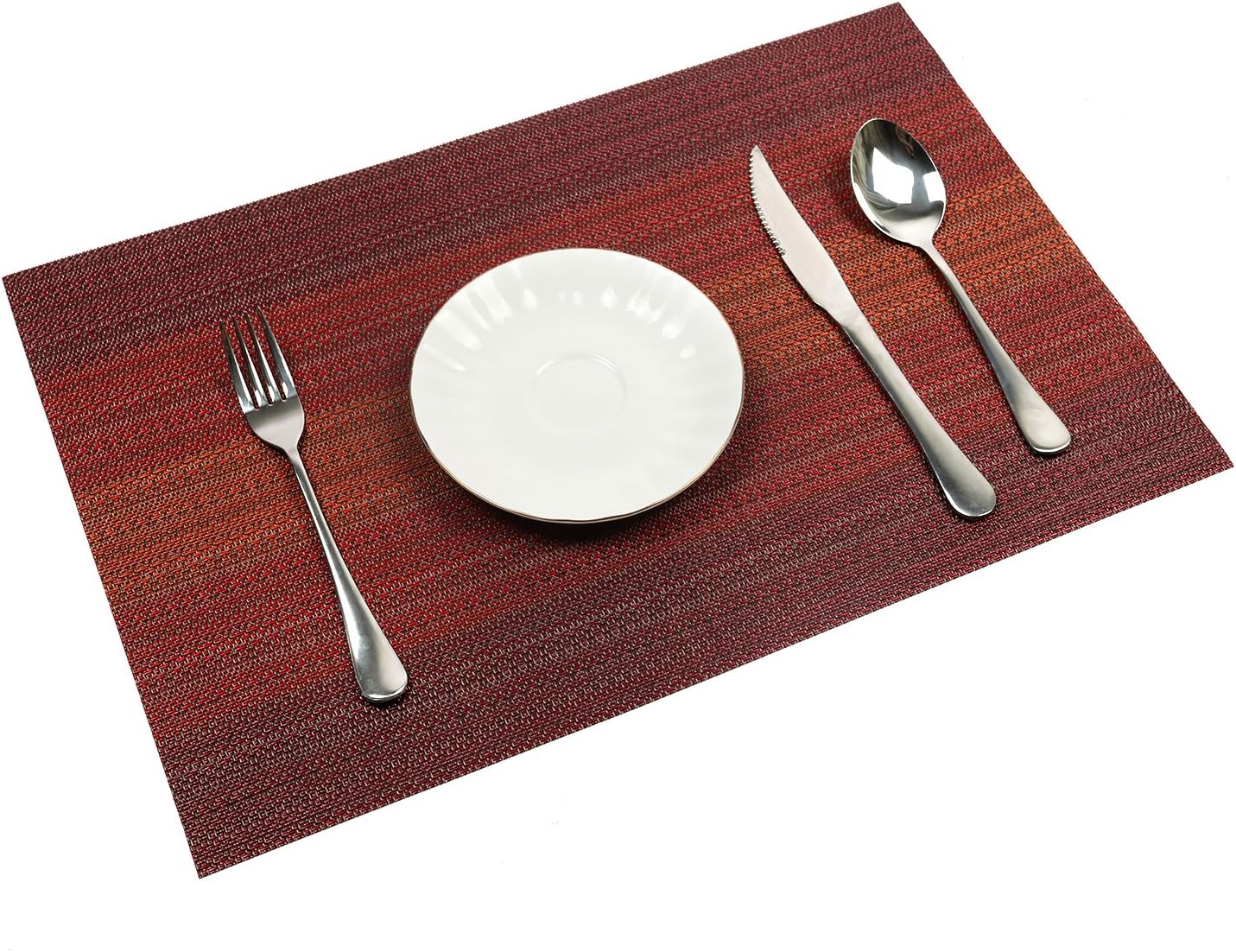 Pauwer Placemats Set of 6 for Dining Table Washable Woven Vinyl Placemat Non-Slip Heat Resistant Kitchen Table Mats Easy to Clean (Set of 6, Red): Home & Kitchen