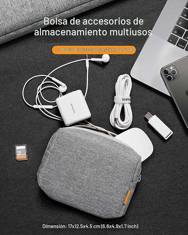 Capa de portátil de 14 polegadas com acessórios para saco, cinzento