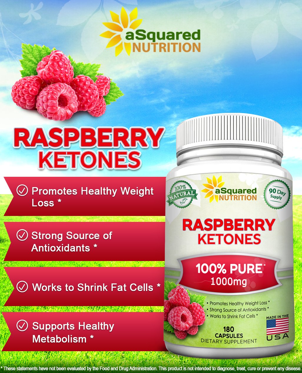 100 Pure Raspberry Ketones 1000mg 180 Capsules All Natural Weight