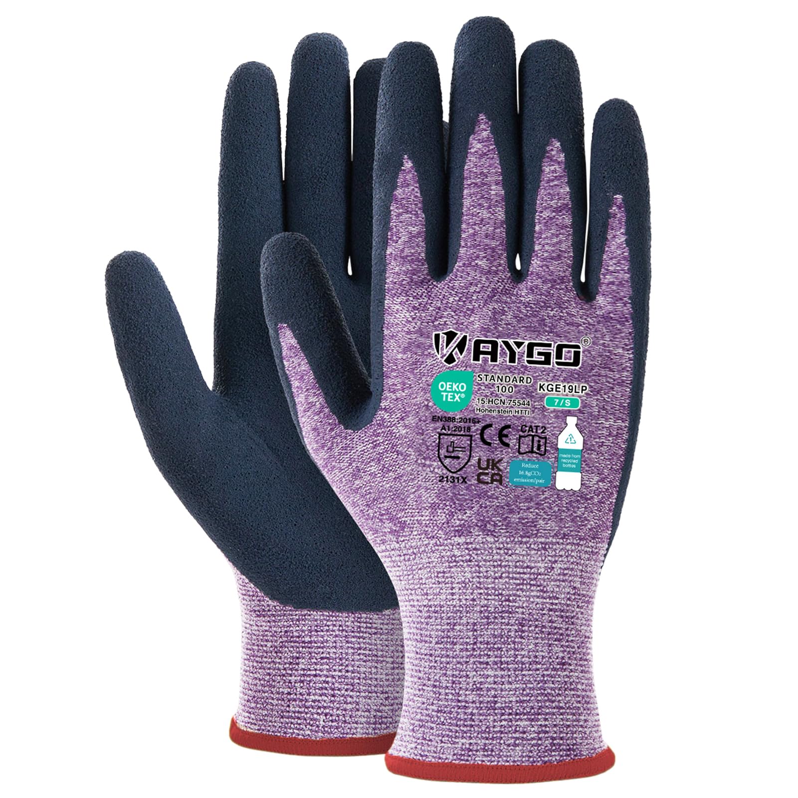 KAYGO Latex Coated Work Gloves for Women Breathable, 12 Pairs Recycled Polyester Gardening Gloves, Eco Friendly Safety Yard Work Gloves for Ladies, KGE19L (Purple, Small)