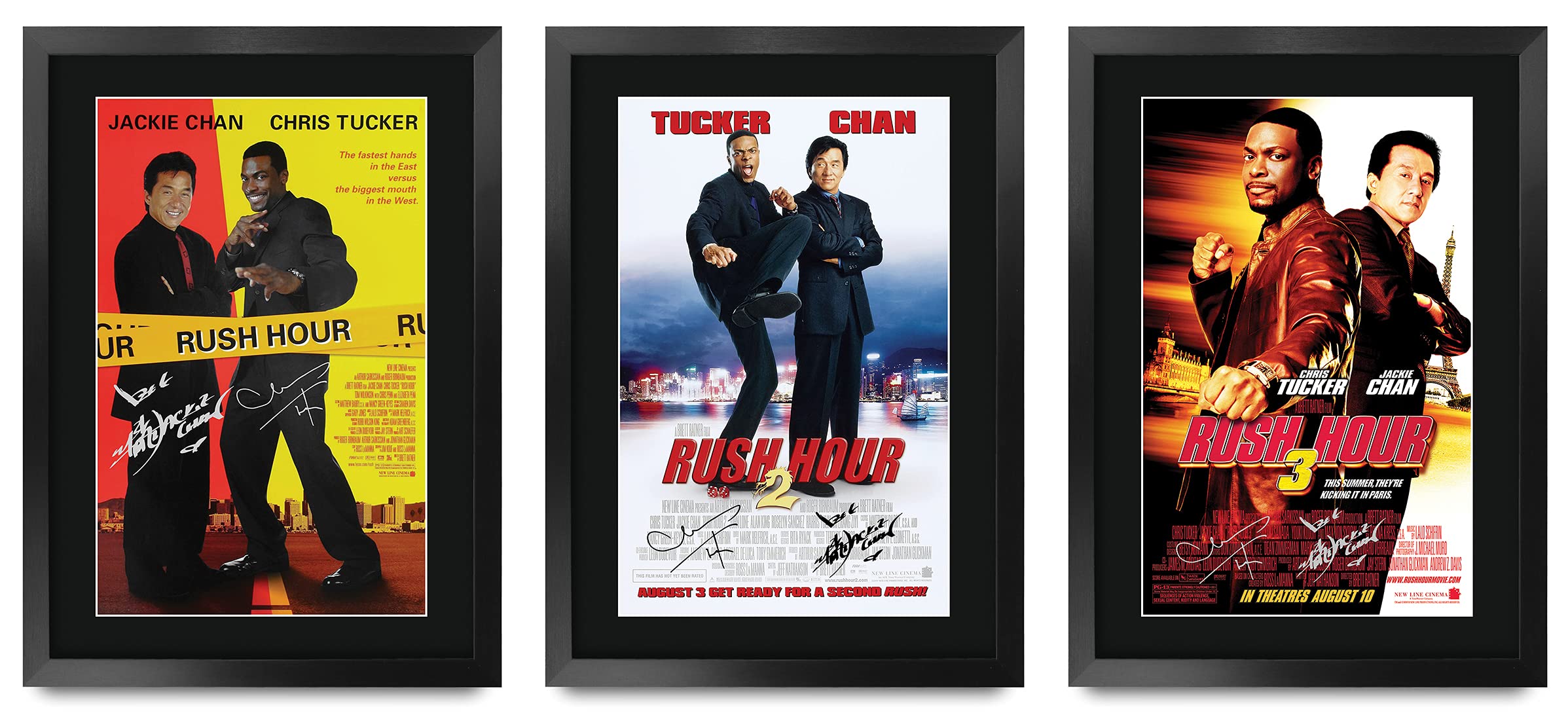 HWC Trading FR A3 Rush Hour Collection of 3 Jackie Chan, Chris Tucker Printed Poster Signed Autograph Picture for Movie Memorabilia Fans - A3 Framed