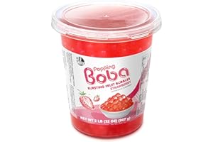 J WAY LOCAL FLAVOR J WAY Bursting Popping Strawberry Boba Pearls, Strawberry Syrup, Non-Dairy, Fat-Free Popping Tapioca Boba for Beverages, Sweets, Ice Cream (2LB, 1 Pack)