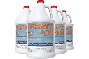 EZ Pools Muriatic Acid for Swimming Pools & Spas – Pack of 4 Gallons, Lowers pH, Muriatic Acid for Pools (HCL), pH Reducer for Water Balancing
