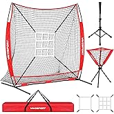 7x7' Baseball & Softball Net for Batting Pitching Hitting - Large Ball Collection System, Portable Baseball Training Equipment with Strike Zone, Tee, Ball Caddy, for Adult Sport,Youth Practice
