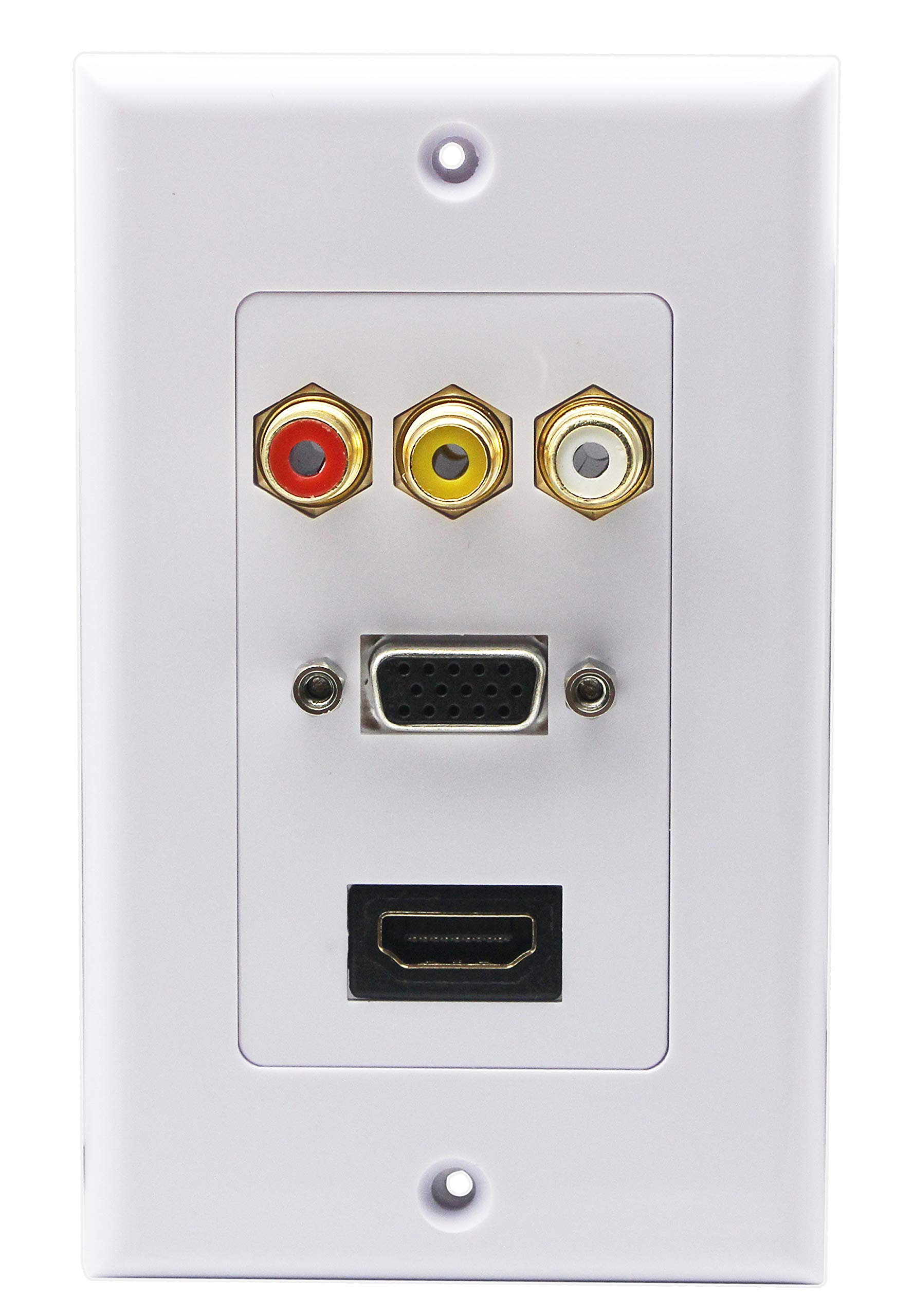 zdyCGTime 3RCA+HDMI+VGA Wall Plate HDMI Component Composite Audio Video Wall Outlet Mount Socket Face Plate Panel Cover White(3RCA&HDMI&VGA)