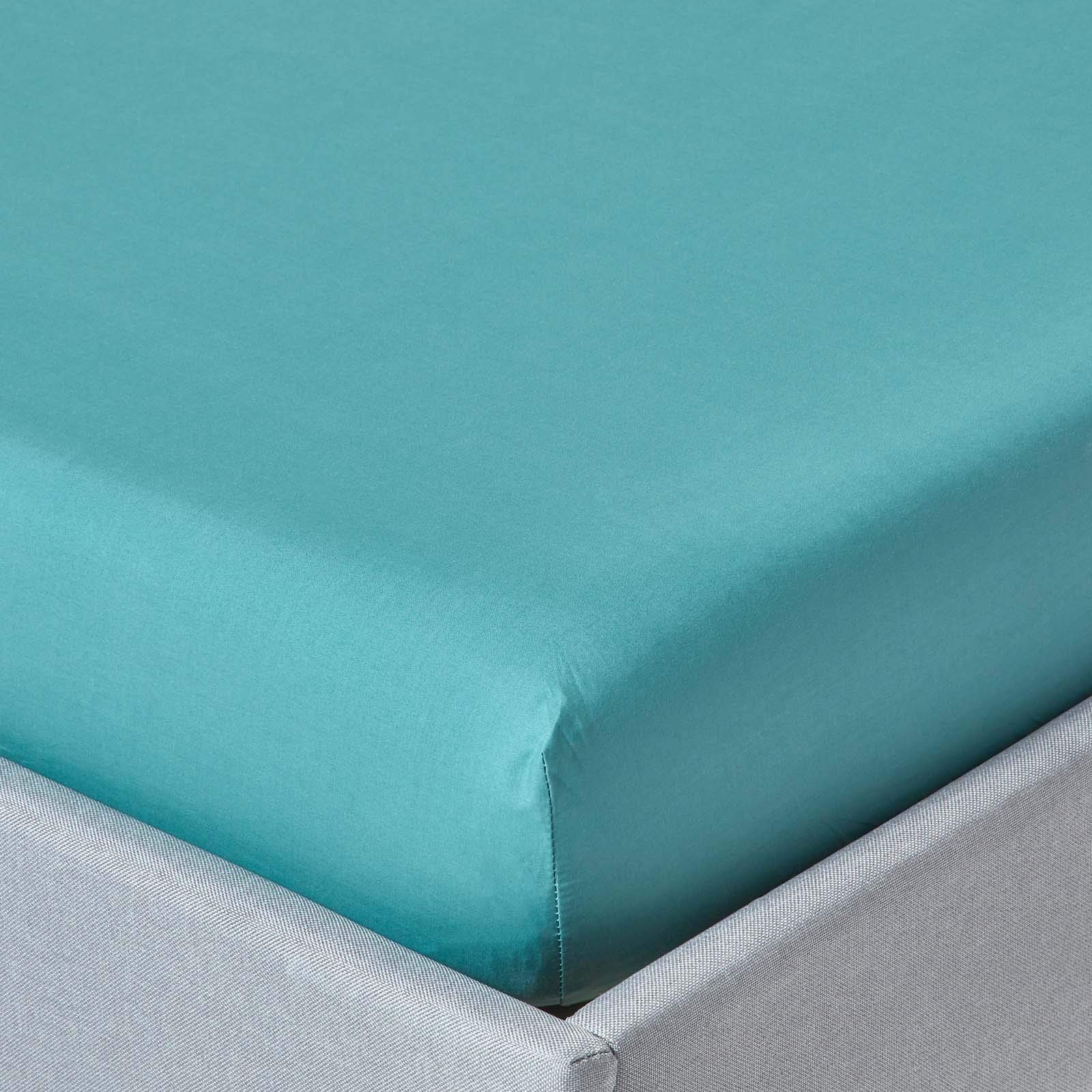 HOMESCAPES Teal Deep Fitted Sheet (12”) Small Double 200 TC 400 Thread Count Equivalent Pure Egyptian Cotton Bed Sheet with Fully Elasticated Skirt