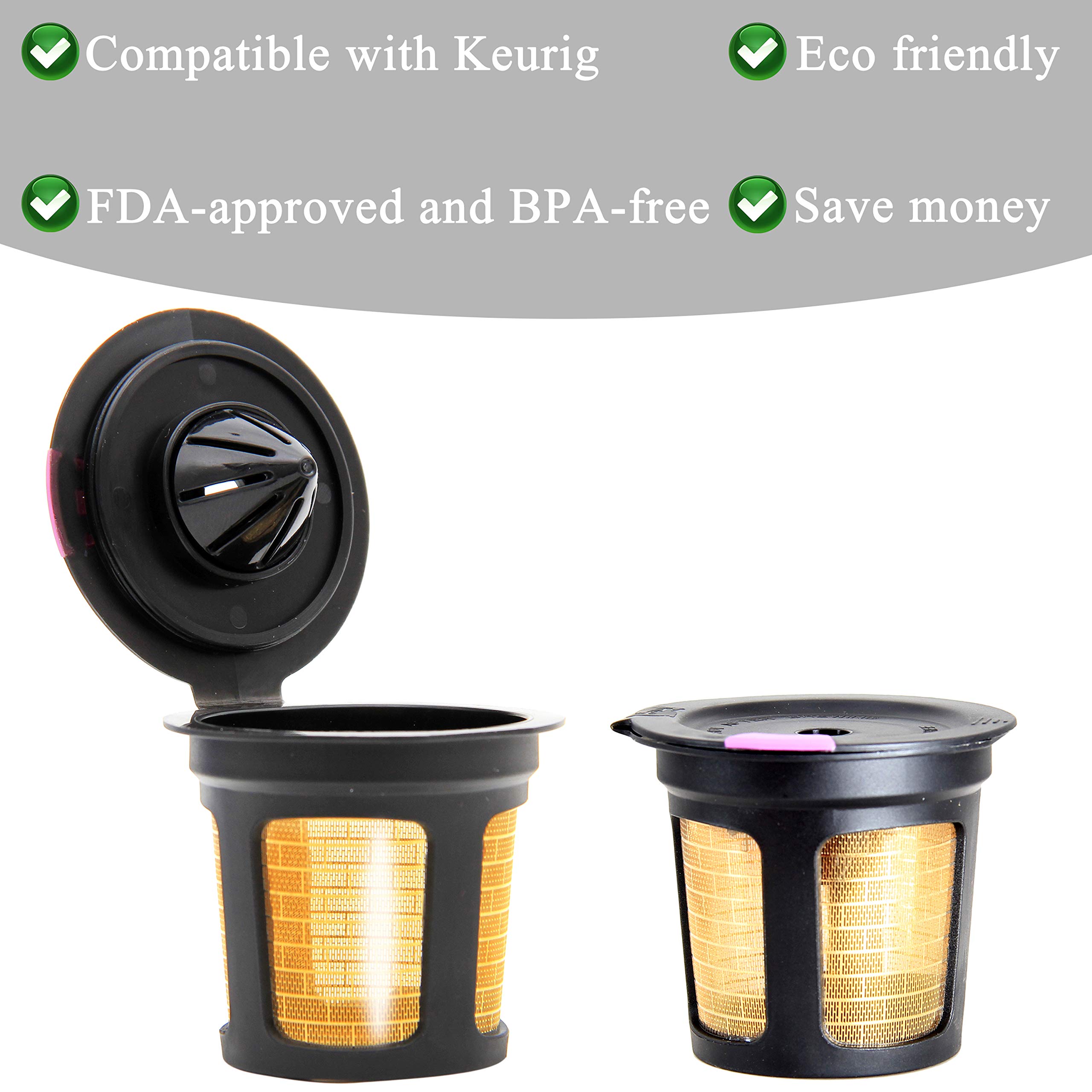 2 PACK 24K GOLD KCup Reusable Filter for Keurig 2.0/1.0 Small Single K
