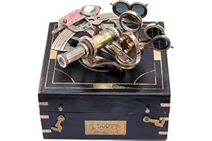 COLLECTIBLESBUY Nautical Sextant J.Scott London Vintage Brass Antique Sextants with Box Educational Calibrated Navigational Instrument 5" inch