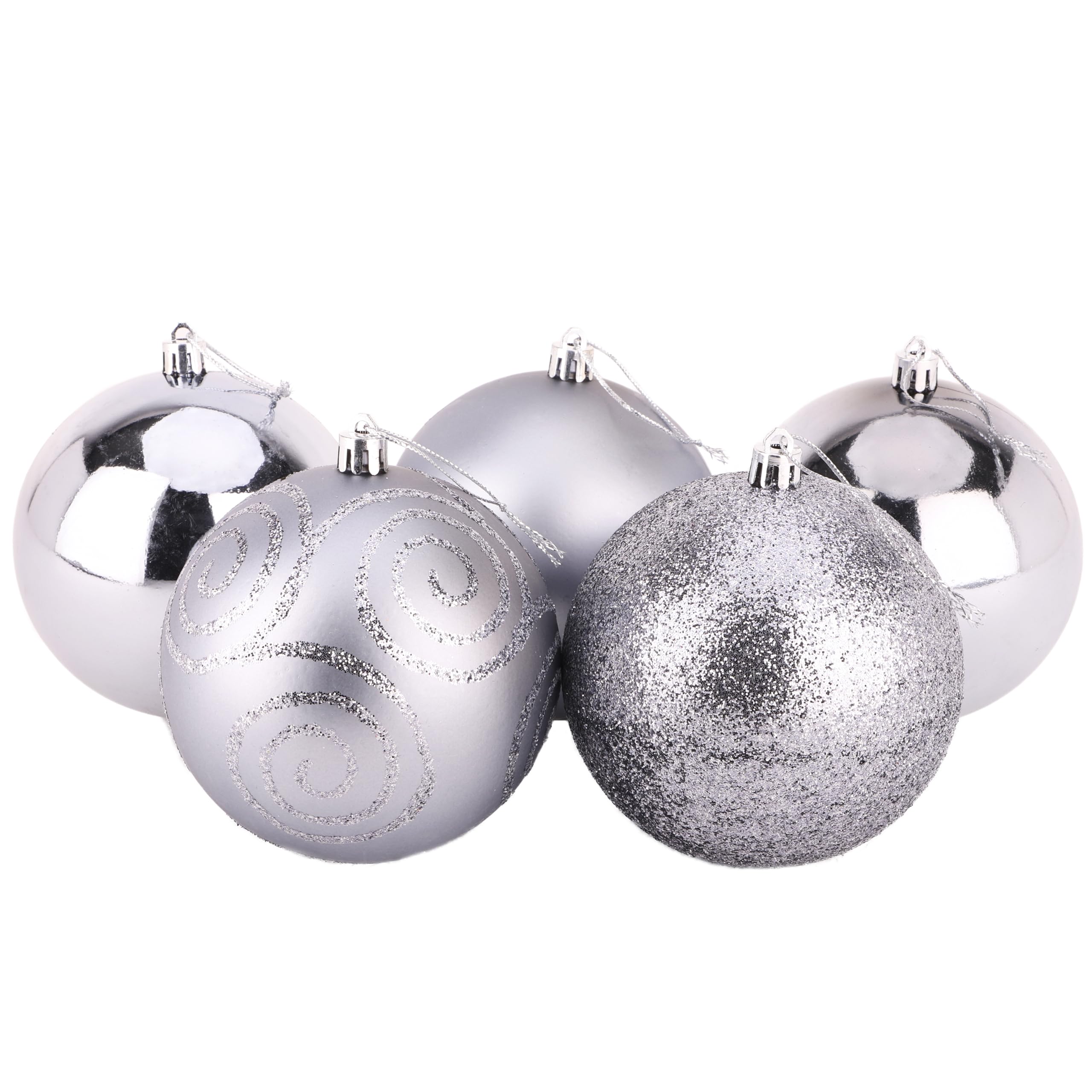 Christmas Concepts® Pack of 5-100mm (4") Large Baubles - Shiny, Matte & Glitter Design - Christmas Decorations (Graphite Grey)
