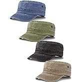 Cadet Caps Army Military Hats Washed Cotton Flat Top Hats Military Style Patrol Hat Adjustable Veteran Cap for Men