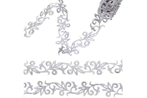 ZNZAKKA Silver Embroidery Lace Trim Ribbon 4.4 Yards Iron on Metallic Flower Lace Applique for Sewing Repair Dress Hats Accessories Decoration