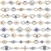 Hicarer 50 Pieces Evil Eye Beads Charms for Jewelry Making Mixed Alloy Evil Eye Assorted Connector Rhinestone Diamond Link Charms for DIY Jewelry Necklace Bracelet Crafts Making