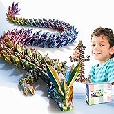 meturebear Large 3D Printed Dragon,24 Inch 3D Dragon Toys,Bigger Fidget Crystal Animals Toys, 3D Printed Articulated Animals for Home Office Car Desk Decor (Red Gold Blue, 24 inch)
