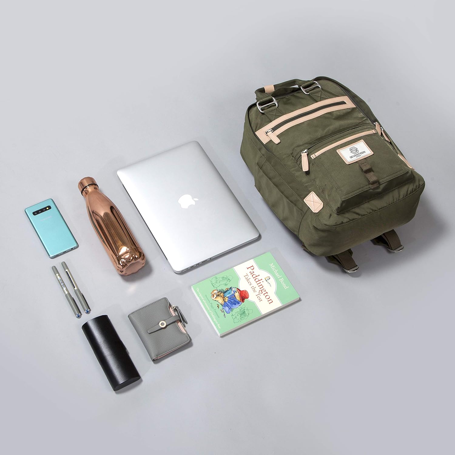 SEVENTEEN LONDON - Modern Urban Unisex Army Green 'Wimbledon' Backpack in a Classic Slim Simple Design - Fits Laptop up to 13” - Image 4