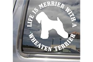 RIGHT NOW DECALS Life is Merrier with a Wheaten Terrier - Cars Trucks Moped Helmet Hard Hat Auto Automotive Craft Laptop Vinyl Decal Store Window Wall Sticker 01010