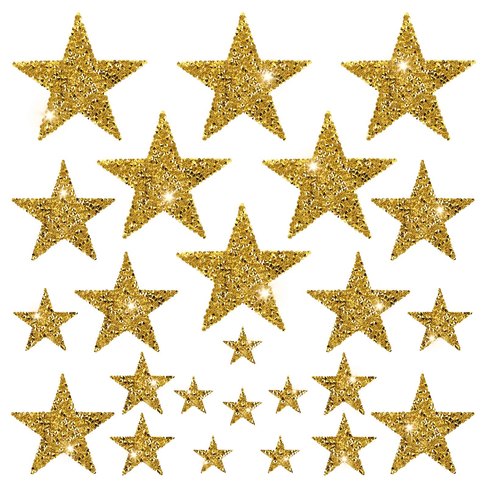 View 1 of 24 Pcs Gold Star Patches, Glitter Star Iron on Patches, Adhesive Applique Hot Glue Rhinestone Stars for Clothing Jeans Bags Hats Repair Decoration (4 Size)