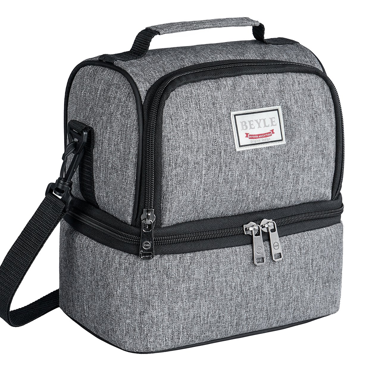 Lunch Box, Beyle Insulated Lunch Bag for Men & Women Kid, Mens Large Refrigerated Lunch Box Cooler Tote Bag, Double Deck Cooler (Grey)