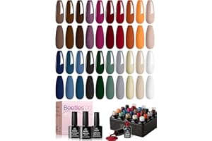 BEETLES GEL POLISH Beetles Winter Gel Nail Polish Kit - 23Pcs Burgundy Red Brown Orange Purple Colors Gel Polish Set Brown Gray Blue Green Soak Off Uv Gel Base Top Coat Gifts for Girls Glowing Attraction