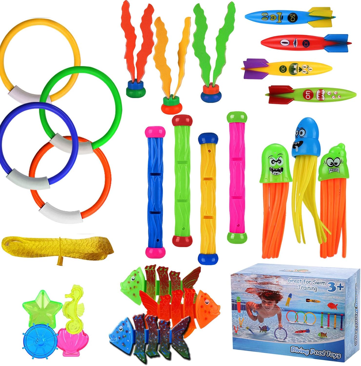 ARANEE 28PCS Diving Toys Swimming Pool Toy Set Underwater Diving kits