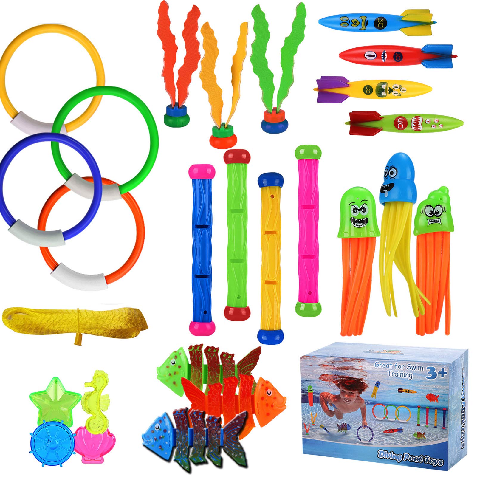 Buy Biulotter Diving Toys for Pool Use Underwater Swimming Diving Pool Toy Rings, Stringy