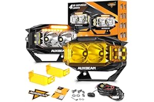 Auxbeam V-MAX Series 4 Inch LED Pod Driving Lights, 72W Rectangle Side Shooter Offroad Cube Spotlights with Amber DRL, 270° Combo Beam 6 Modes White/Amber/Yellow Auxiliary Lights with Covers, Pair