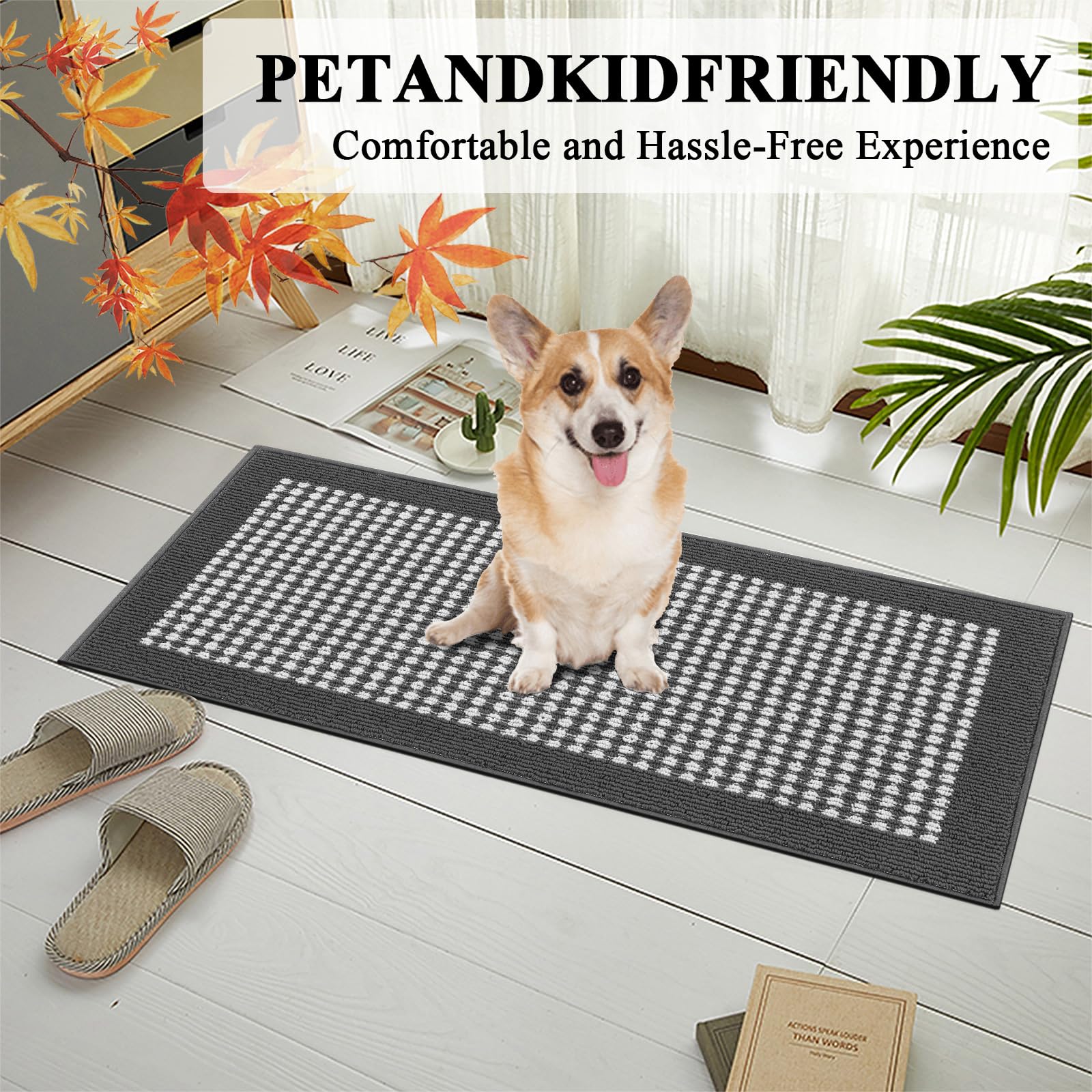 Ileading Kitchen Mat Sets 3 Piece Minimalist 3D Lattice Kitchen Floor Rugs with Non Slip Rubber Backing Machine Washable Farmhouse Runner Rugs for Laundry Hallway Doormat(Dark Gray) - Image 2