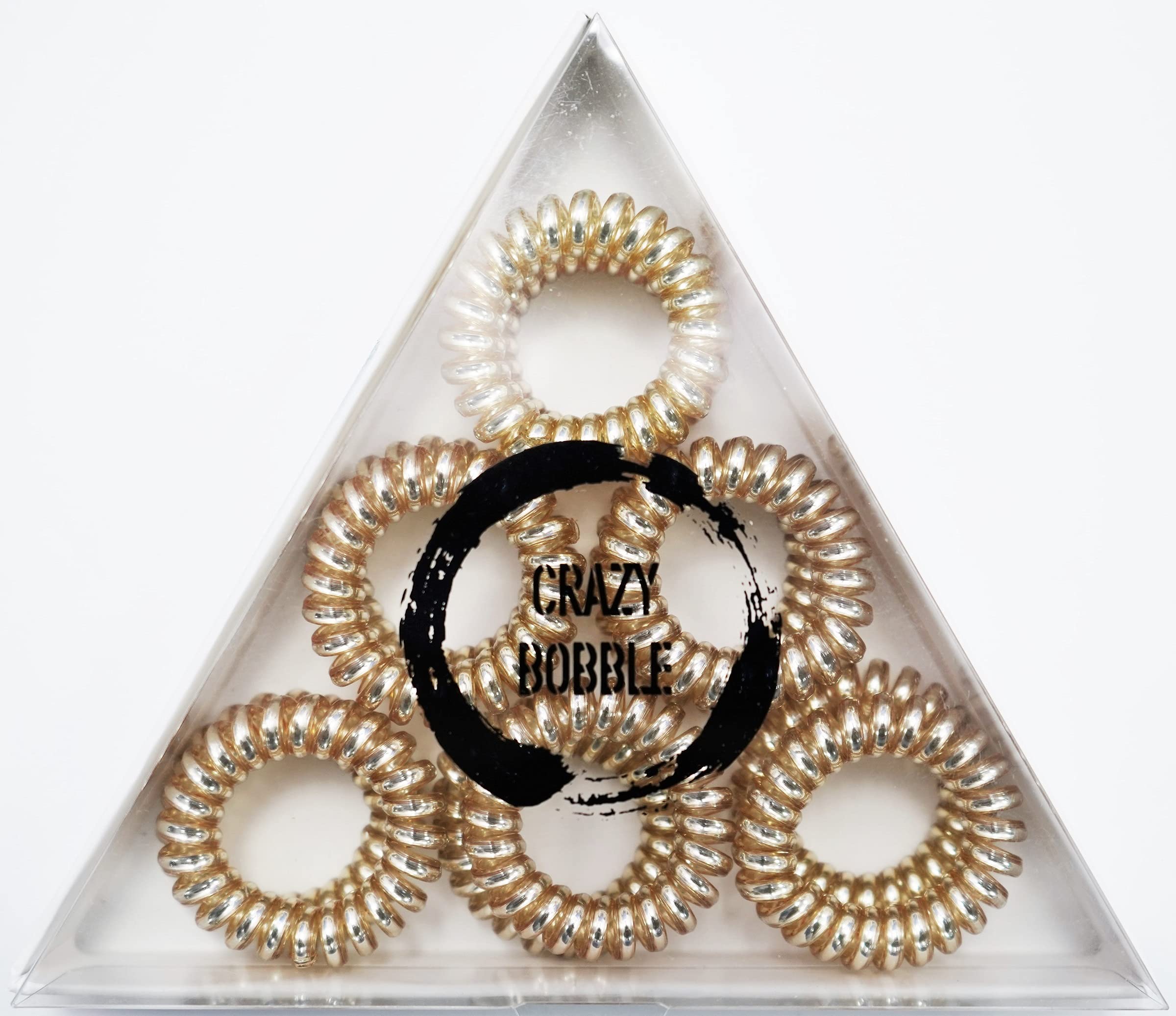 12 Pcs Crazy Bobble® Premium Spiral Hair Ties, Telephone Wire, Ponytail Holders, Coil Hair Bands (Gold)