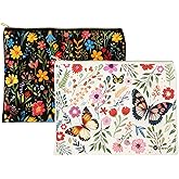 Canvas Cosmetic Makeup Bag for Women - Zipper Cotton Travel Toiletry Pouch - Multi-Purpose Small Canvas Bags Bulk