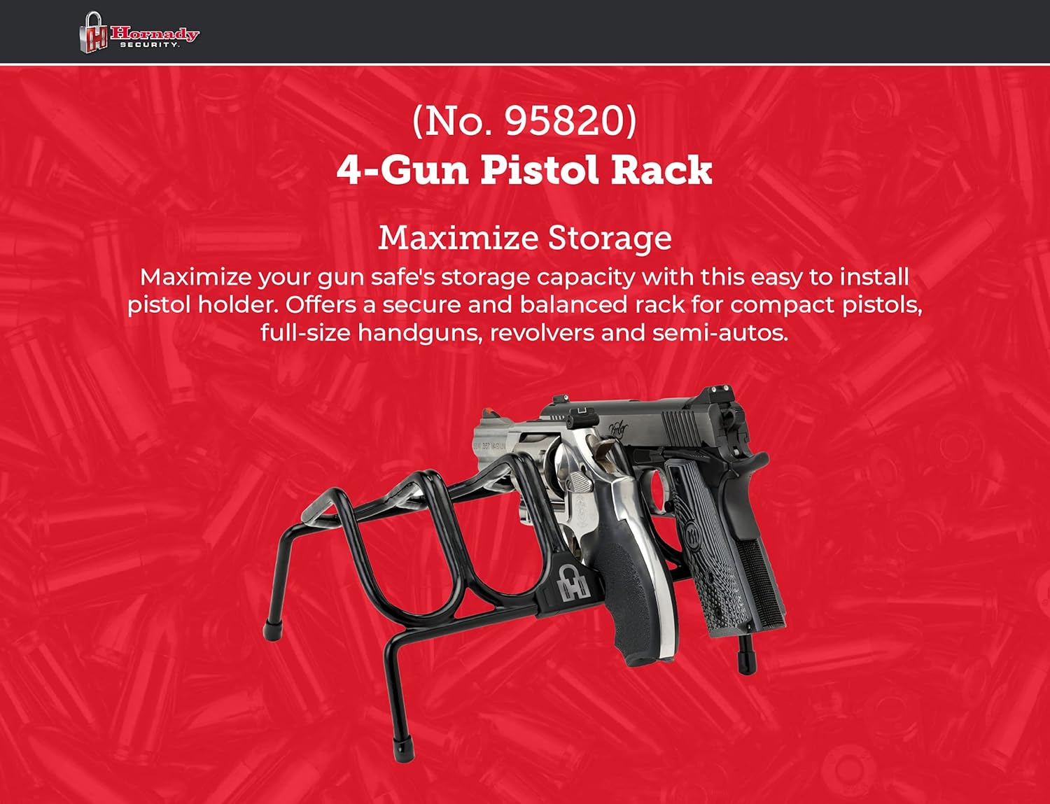Hornady Pistol Rack for Gun Safe, Holds 4 Handguns – Gun Stand for Handgun Storage and Organization, for Pistols and Revolvers – Scratch-Resistant with Non-Slip Feet – Maximize Gun Safe Space: Industrial & Scientific