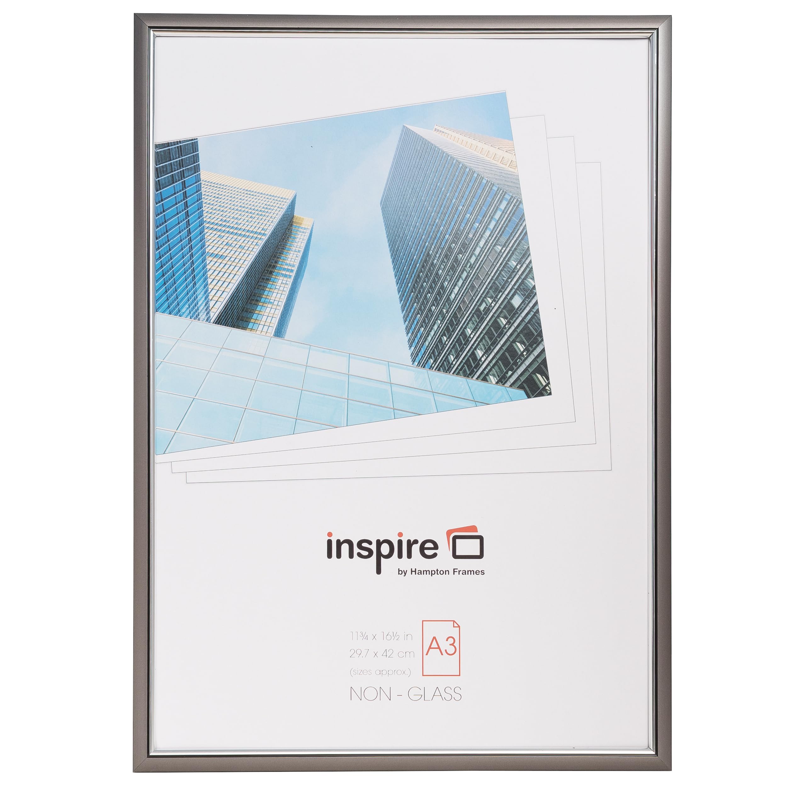 Hampton Frames Photo Frame | A3 30x42cm, Grey, Extruded Plastic, Rectangular, Foil Wrapped | Lightweight, Perspex Front, Wall Mount | For Certificates, Posters, Home or Office Display