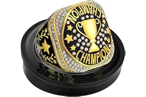 Highergo 1 PC Champion MVP Rings Baseball Soccer Basketball Volleyball Football Trophy Ring with Display Stand and Neck Chain Size 11 for Winner Tournament Award Gift